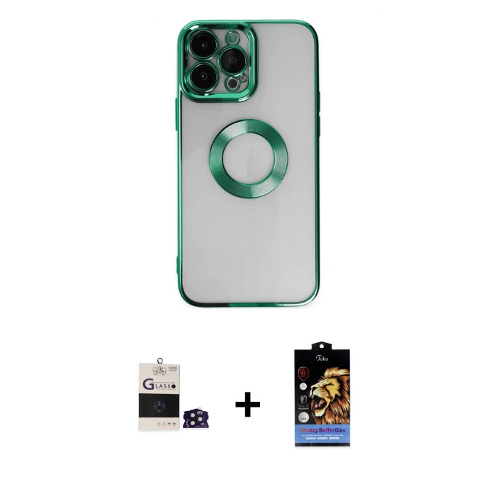 ieg™ iPhone 14 Pro Max Kılıf Pusula Form - Siyah Buffer Hayalet Cam Ekran Koruyucu + Bilvis Titan Kamera Lens - DNMR