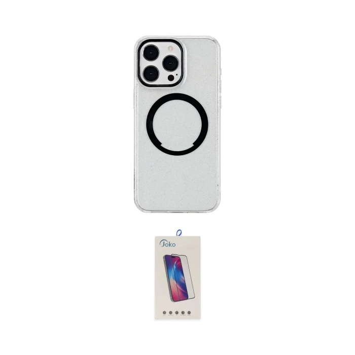 ieg™ iPhone 14 Pro Max Kılıf Pusula Form - Siyah Joko 5D Cam