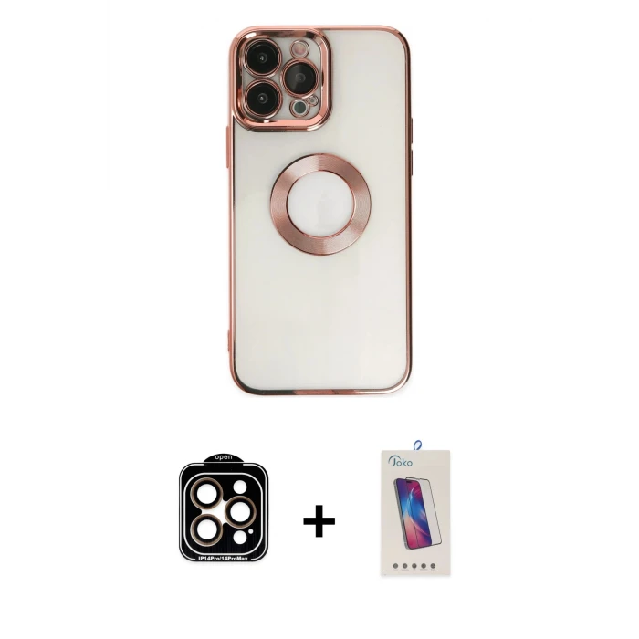 ieg™ iPhone 14 Pro Max Kılıf Pusula Form - Siyah Joko 5D Cam + PVD Metal Kamera Lens - TU
