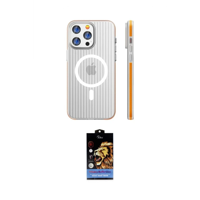 ieg™ iPhone 14 Pro Max Kılıf Pusula Minimal Koleksiyonu - Siyah Buffer Hayalet Cam Ekran Koruyucu