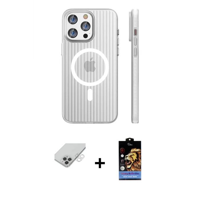 ieg™ iPhone 14 Pro Max Kılıf Pusula Minimal Koleksiyonu - Siyah Buffer Hayalet Cam Ekran Koruyucu + Band Metal Kamera Lens - GS