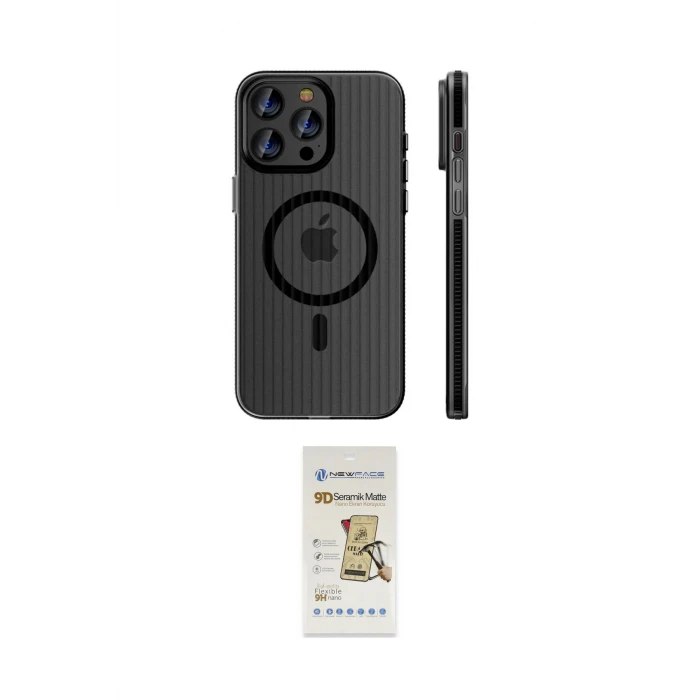 ieg™ iPhone 14 Pro Max Kılıf Pusula Minimal Koleksiyonu - Siyah Mat Seramik Nano Ekran Koruyucu