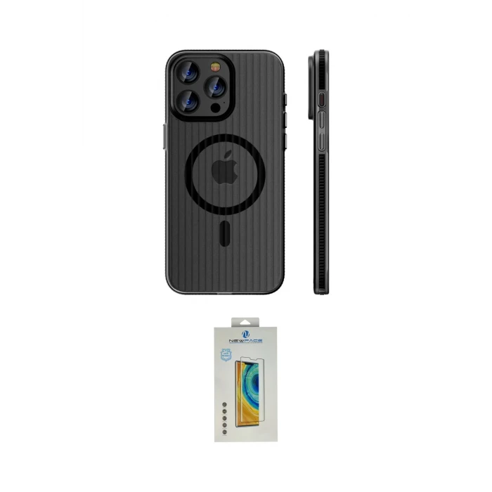 ieg™ iPhone 14 Pro Max Kılıf Pusula Minimal Koleksiyonu - Siyah Polymer Nano Ekran Koruyucu