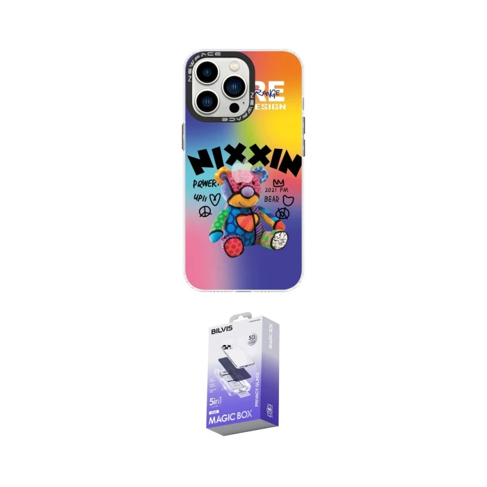 ieg™ iPhone 14 Pro Max Kılıf Siluet Çizgi Koleksiyonu - Siyah Bilvis 5in1 5D Magic Hayalet Cam Ekran Koruyucu