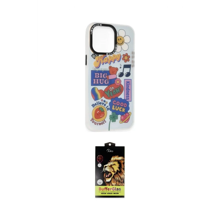 ieg™ iPhone 14 Pro Max Kılıf Siluet Çizgi Koleksiyonu - Siyah Buffer Cam Ekran Koruyucu