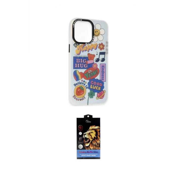 ieg™ iPhone 14 Pro Max Kılıf Siluet Çizgi Koleksiyonu - Siyah Buffer Hayalet Cam Ekran Koruyucu