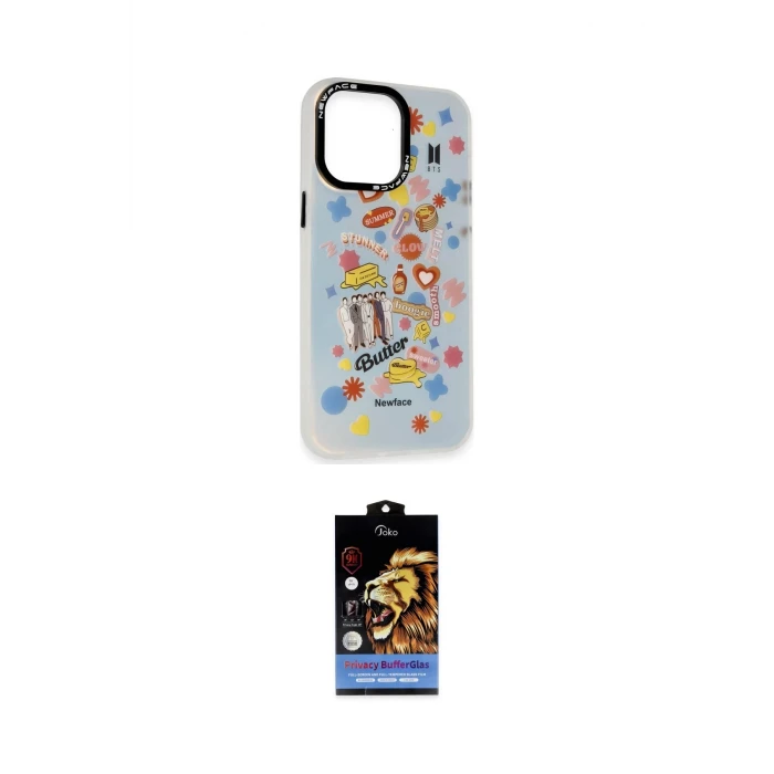ieg™ iPhone 14 Pro Max Kılıf Siluet Çizgi Koleksiyonu - Siyah Buffer Hayalet Cam Ekran Koruyucu