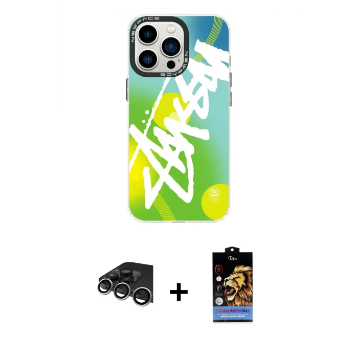 ieg™ iPhone 14 Pro Max Kılıf Siluet Çizgi Koleksiyonu - Siyah Buffer Hayalet Cam Ekran Koruyucu + Raze Metal Kamera Lens - GS
