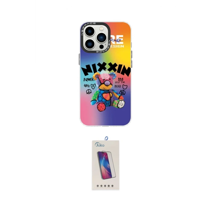ieg™ iPhone 14 Pro Max Kılıf Siluet Çizgi Koleksiyonu - Siyah Joko 5D Cam