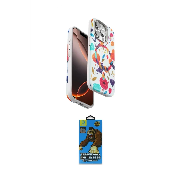 ieg™ iPhone 14 Pro Max Kılıf Siluet Doku - Siyah 18D Cam Ekran Koruyucu