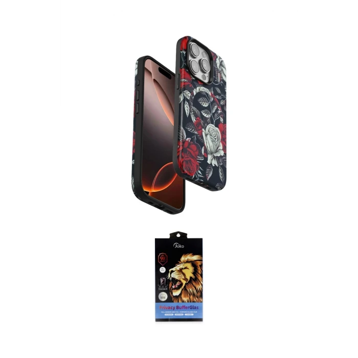ieg™ iPhone 14 Pro Max Kılıf Siluet Doku - Siyah Buffer Hayalet Cam Ekran Koruyucu