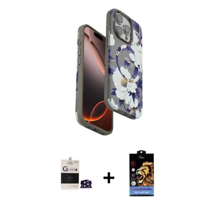 ieg™ iPhone 14 Pro Max Kılıf Siluet Doku - Siyah Buffer Hayalet Cam Ekran Koruyucu + Bilvis Titan Kamera Lens - DNMR