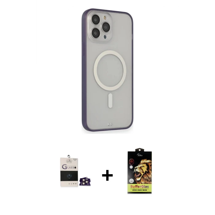 ieg™ iPhone 14 Pro Max Kılıf Siluet Işık Koleksiyonu - Siyah Buffer Cam Ekran Koruyucu + Bilvis Titan Kamera Lens - GD