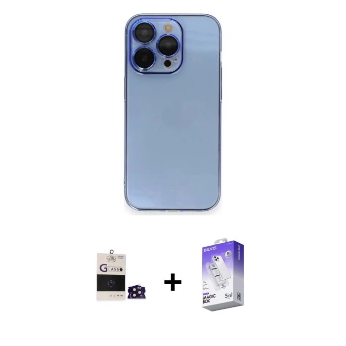 ieg™ iPhone 14 Pro Max Kılıf Siluet Minimal Özel Seri - Siyah Bilvis 5in1 3D Magic Cam Ekran Koruyucu + Bilvis Titan Kamera Lens - DNMR
