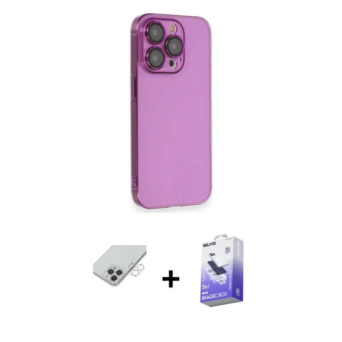 ieg™ iPhone 14 Pro Max Kılıf Siluet Minimal Özel Seri - Siyah Bilvis 5in1 5D Magic Hayalet Cam Ekran Koruyucu + Band Metal Kamera Lens - GS