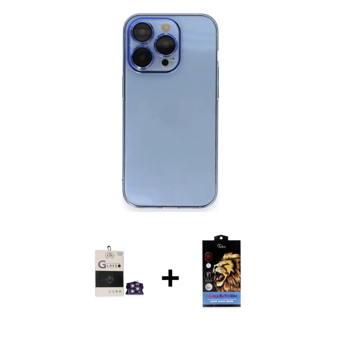 ieg™ iPhone 14 Pro Max Kılıf Siluet Minimal Özel Seri - Siyah Buffer Hayalet Cam Ekran Koruyucu + Bilvis Titan Kamera Lens - GS