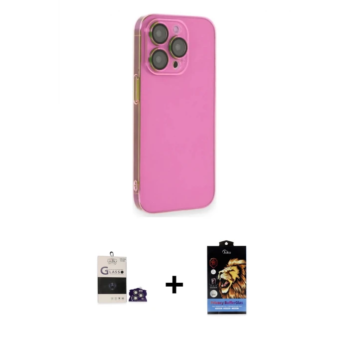 ieg™ iPhone 14 Pro Max Kılıf Siluet Minimal Özel Seri - Siyah Buffer Hayalet Cam Ekran Koruyucu + Bilvis Titan Kamera Lens - GS