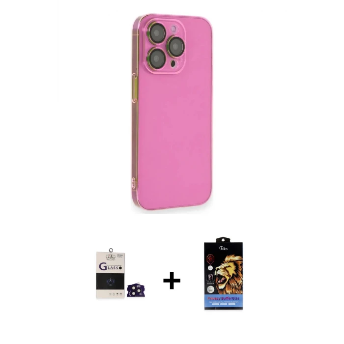 ieg™ iPhone 14 Pro Max Kılıf Siluet Minimal Özel Seri - Siyah Buffer Hayalet Cam Ekran Koruyucu + Derin Mor Bilvis Titan Kamera Lens