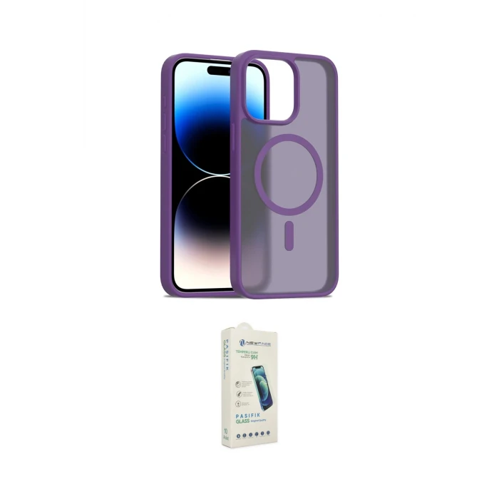 ieg™ iPhone 14 Pro Max Kılıf Siluet Minimal Prime - Şeffaf Pasifik Cam Ekran Koruyucu