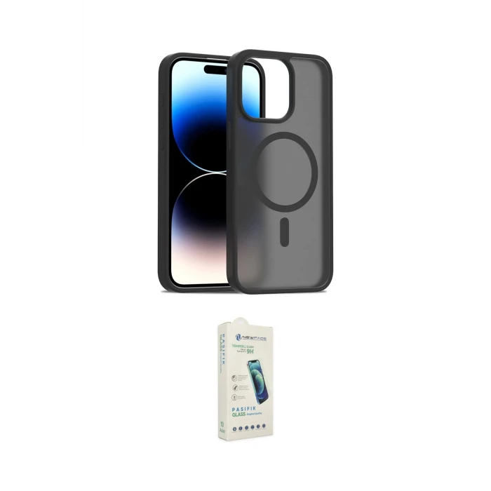 ieg™ iPhone 14 Pro Max Kılıf Siluet Minimal Prime - Şeffaf Pasifik Cam Ekran Koruyucu