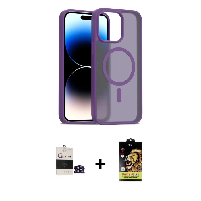 ieg™ iPhone 14 Pro Max Kılıf Siluet Minimal Prime - Siyah Buffer Cam Ekran Koruyucu + Bilvis Titan Kamera Lens - SH
