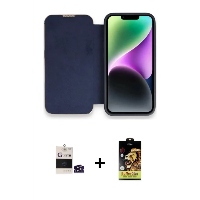 ieg™ iPhone 14 Pro Max Kılıf Siluet Minimal Serisi - Siyah Buffer Cam Ekran Koruyucu + Derin Mor Bilvis Titan Kamera Lens