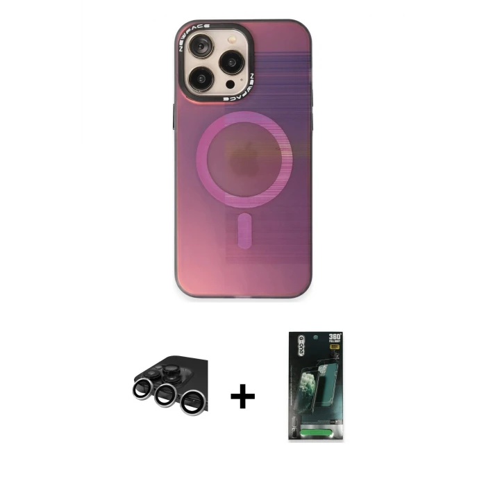 ieg™ iPhone 14 Pro Max Kılıf Siluet Modern Koleksiyonu - Siyah 360 Mat Full Body Arka Koruyucu + Raze Metal Kamera Lens - GS