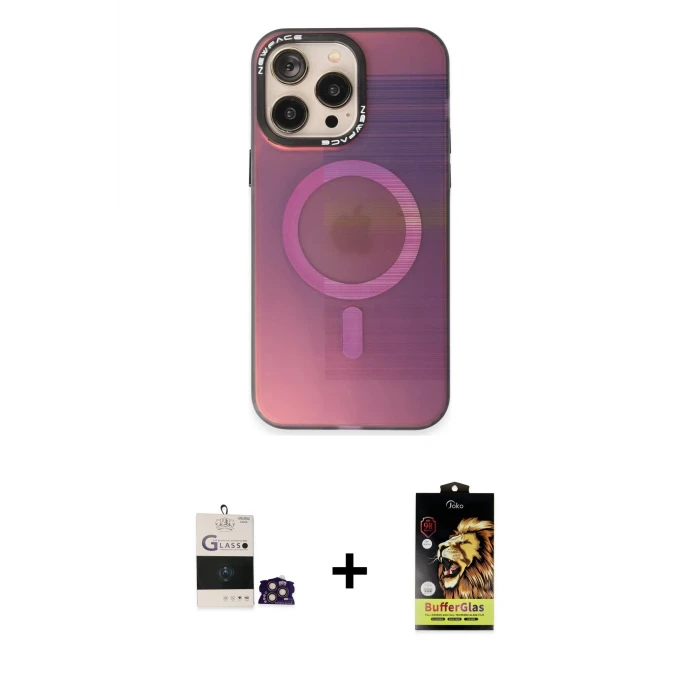 ieg™ iPhone 14 Pro Max Kılıf Siluet Modern Koleksiyonu - Siyah Buffer Cam Ekran Koruyucu + Bilvis Titan Kamera Lens - GD
