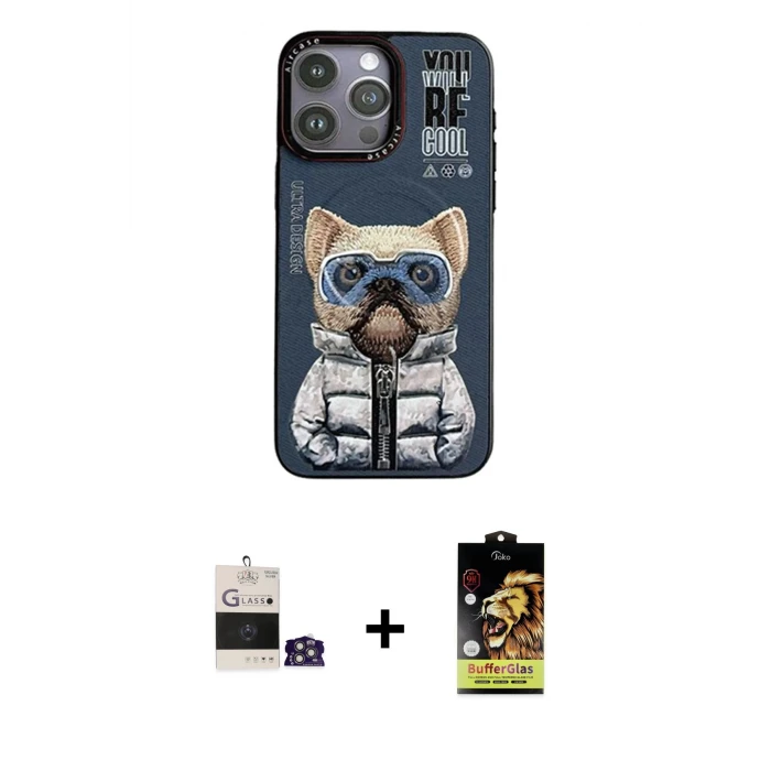 ieg™ iPhone 14 Pro Max Kılıf Siluet Modern Özel Seri - Siyah Buffer Cam Ekran Koruyucu + Bilvis Titan Kamera Lens - GS