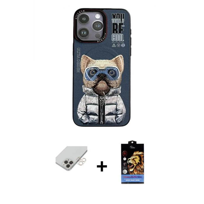 ieg™ iPhone 14 Pro Max Kılıf Siluet Modern Özel Seri - Siyah Buffer Hayalet Cam Ekran Koruyucu + Band Metal Kamera Lens - GD