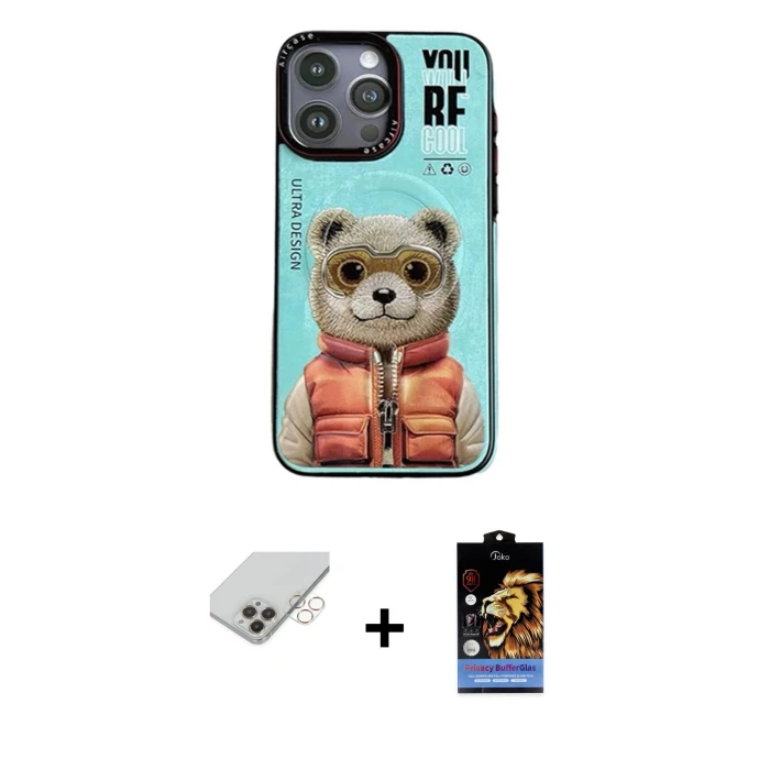 ieg™ iPhone 14 Pro Max Kılıf Siluet Modern Özel Seri - Siyah Buffer Hayalet Cam Ekran Koruyucu + Band Metal Kamera Lens - GD