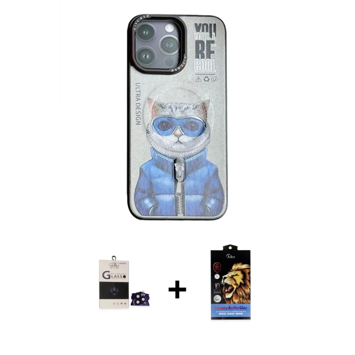 ieg™ iPhone 14 Pro Max Kılıf Siluet Modern Özel Seri - Siyah Buffer Hayalet Cam Ekran Koruyucu + Bilvis Titan Kamera Lens - SH