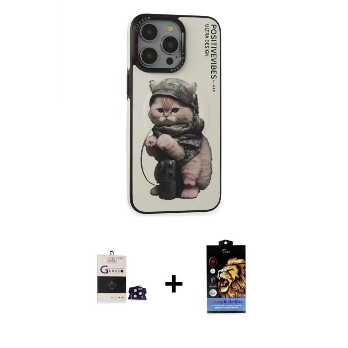 ieg™ iPhone 14 Pro Max Kılıf Siluet Modern Özel Seri - Siyah Buffer Hayalet Cam Ekran Koruyucu + Bilvis Titan Kamera Lens - SH