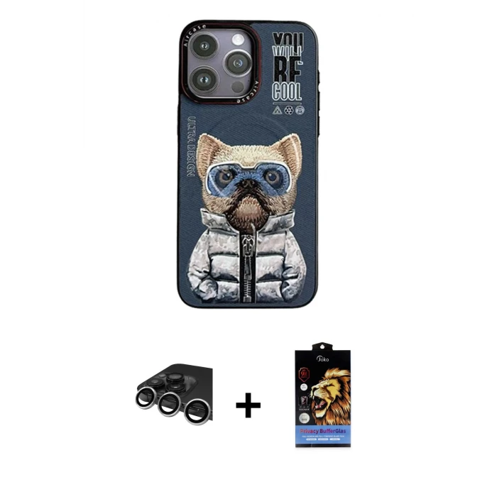 ieg™ iPhone 14 Pro Max Kılıf Siluet Modern Özel Seri - Siyah Buffer Hayalet Cam Ekran Koruyucu + Raze Metal Kamera Lens - GS