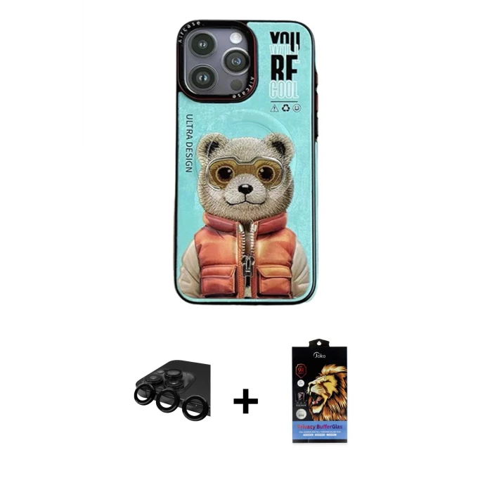 ieg™ iPhone 14 Pro Max Kılıf Siluet Modern Özel Seri - Siyah Buffer Hayalet Cam Ekran Koruyucu + Raze Metal Kamera Lens - SH