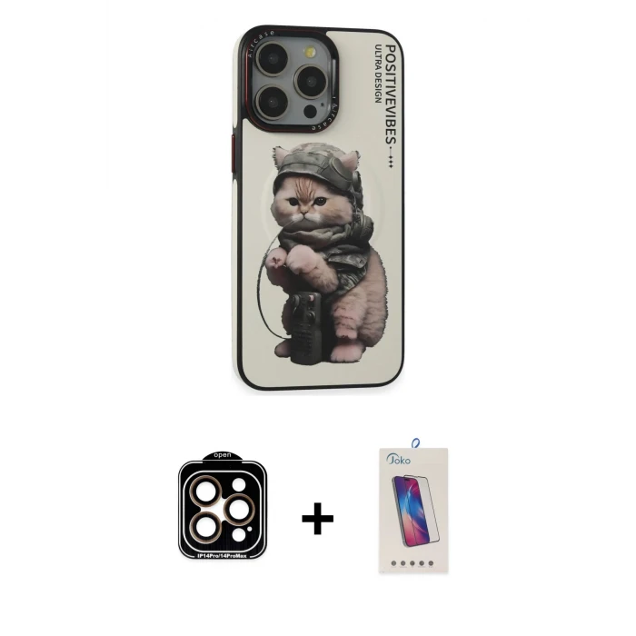 ieg™ iPhone 14 Pro Max Kılıf Siluet Modern Özel Seri - Siyah Joko 5D Cam + PVD Metal Kamera Lens - TU