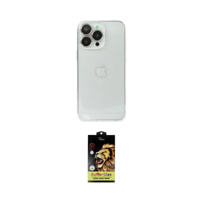 ieg™ iPhone 14 Pro Max Kılıf Ufuk Minimal Özel Seri - Siyah Buffer Cam Ekran Koruyucu