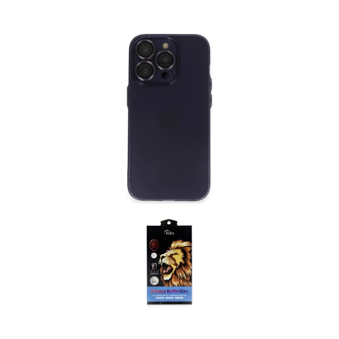 ieg™ iPhone 14 Pro Max Kılıf Ufuk Minimal Özel Seri - Siyah Buffer Hayalet Cam Ekran Koruyucu