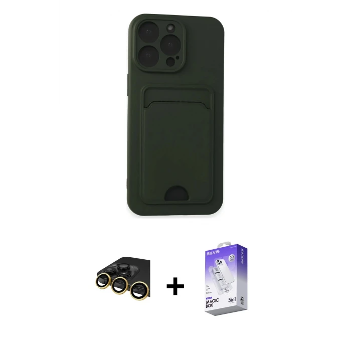 ieg™ iPhone 14 Pro Max Kılıf Vadi Çizgi Prime - Siyah Bilvis 5in1 3D Magic Cam Ekran Koruyucu + Raze Metal Kamera Lens - GD