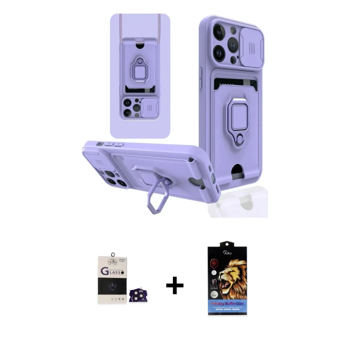 ieg™ iPhone 14 Pro Max Kılıf Vadi Form Prime - Siyah Buffer Hayalet Cam Ekran Koruyucu + Derin Mor Bilvis Titan Kamera Lens