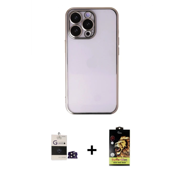 ieg™ iPhone 14 Pro Max Kılıf Vadi Minimal - Siyah Buffer Cam Ekran Koruyucu + Bilvis Titan Kamera Lens - SH