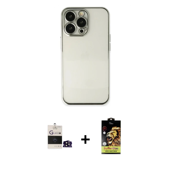ieg™ iPhone 14 Pro Max Kılıf Vadi Minimal - Siyah Buffer Cam Ekran Koruyucu + Bilvis Titan Kamera Lens - SH