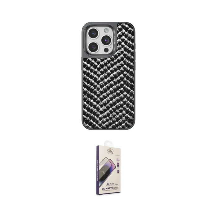 ieg™ iPhone 14 Pro Max Kılıf Vadi Özel Seri - Siyah Bilvis 3D Mat Cam Ekran Koruyucu