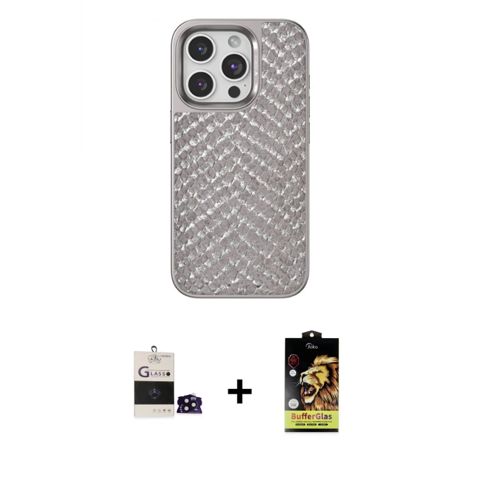 ieg™ iPhone 14 Pro Max Kılıf Vadi Özel Seri - Siyah Buffer Cam Ekran Koruyucu + Bilvis Titan Kamera Lens - SH
