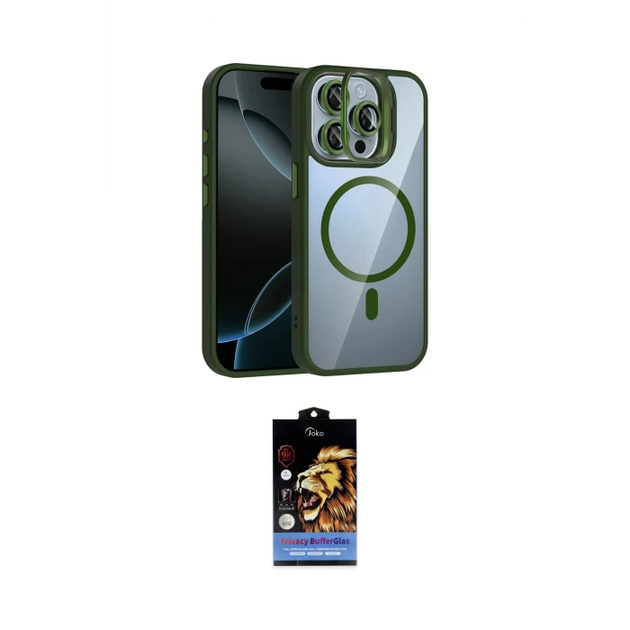ieg™ iPhone 14 Pro Max Kılıf Yadigar Asil Koleksiyonu - Siyah Buffer Hayalet Cam Ekran Koruyucu