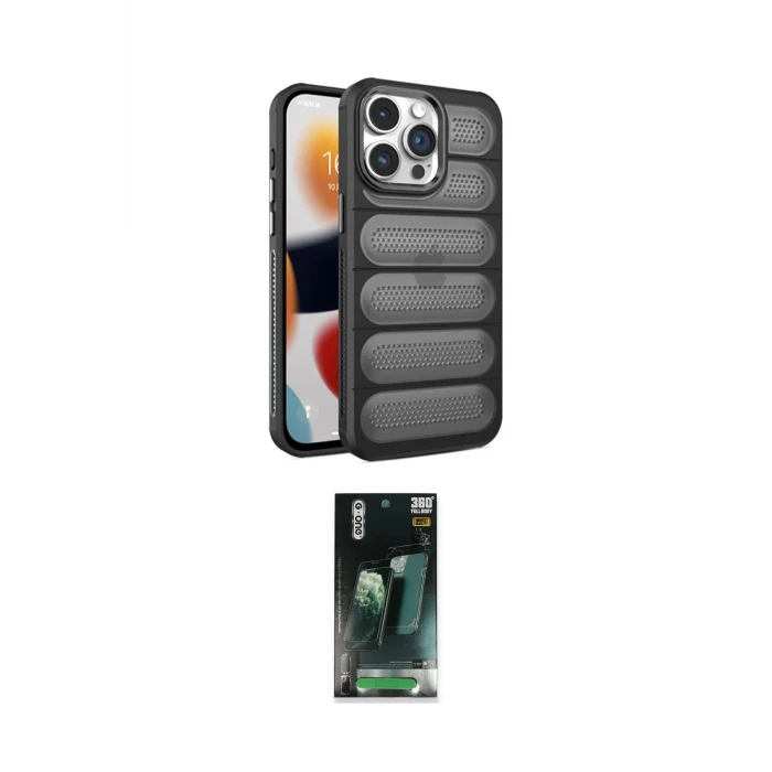 ieg™ iPhone 14 Pro Max Kılıf Yadigar Doku Özel Seri - Şeffaf 360 Full Body Arka Koruyucu