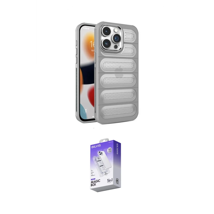 ieg™ iPhone 14 Pro Max Kılıf Yadigar Doku Özel Seri - Siyah Bilvis 5in1 3D Magic Cam Ekran Koruyucu