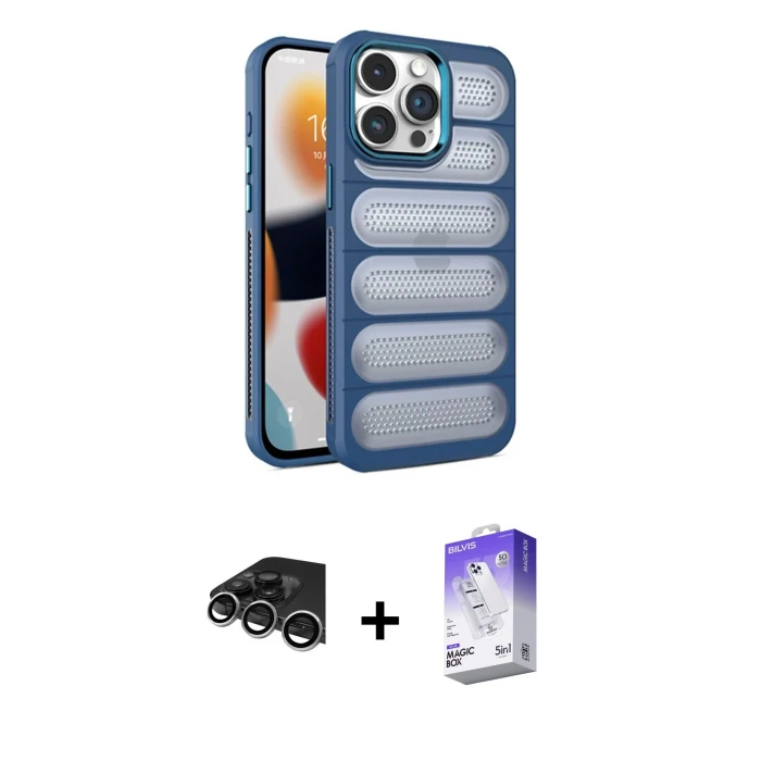 ieg™ iPhone 14 Pro Max Kılıf Yadigar Doku Özel Seri - Siyah Bilvis 5in1 3D Magic Cam Ekran Koruyucu + Raze Metal Kamera Lens - GS