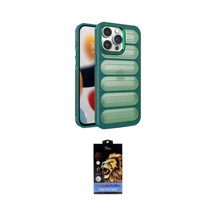 ieg™ iPhone 14 Pro Max Kılıf Yadigar Doku Özel Seri - Siyah Buffer Hayalet Cam Ekran Koruyucu