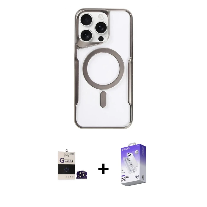ieg™ iPhone 14 Pro Max Kılıf Yadigar Klasik Özel Seri - Siyah Bilvis 5in1 3D Magic Cam Ekran Koruyucu + Bilvis Titan Kamera Lens - DNMR